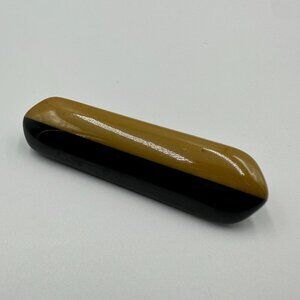 3/$30 Vintage Lucite Bar Brooch Two Tone Black Brown  Pin Minimalist 2.5"